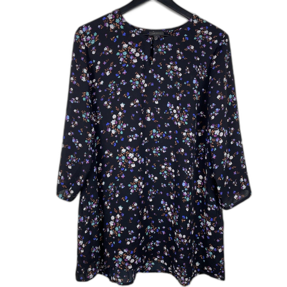 J Jill Wearever Collection Size M Keyhole Blouse Floral Boho Tunic Accordion